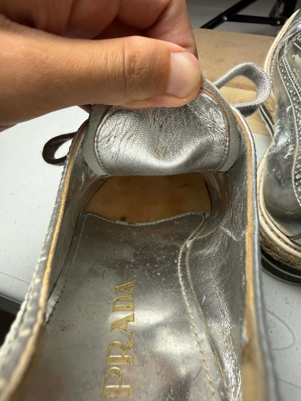 PRADA Platform Derby Dress Shoes Silver Chrome -  US 7 / EU 37 - Picture 6 of 15